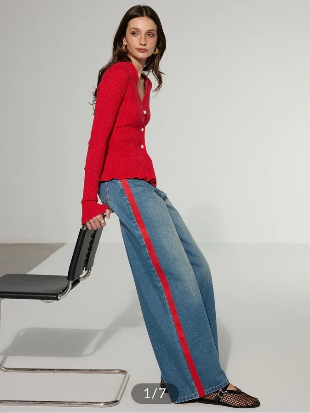 Commence Contrast Side Striped Wide Leg Jeans NWT Red Modern Medium